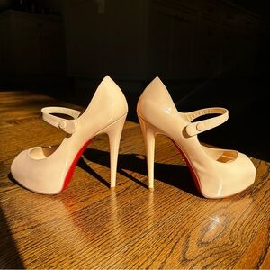 Christian Louboutin Bana Mary jane peep toe platform heels nude pale pink 37.5